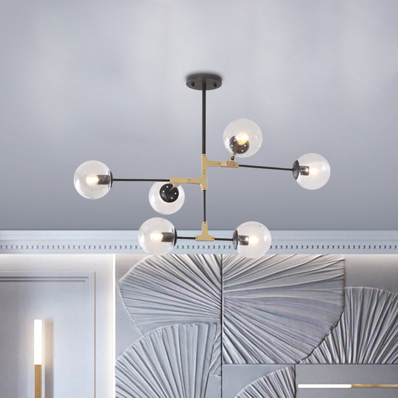 Einfacher Stil Linie Kronleuchter 6/8/10-Kopf-Metall Hanging Light mit Bernstein/Klar/Rauchglaskugel für den Lernraum