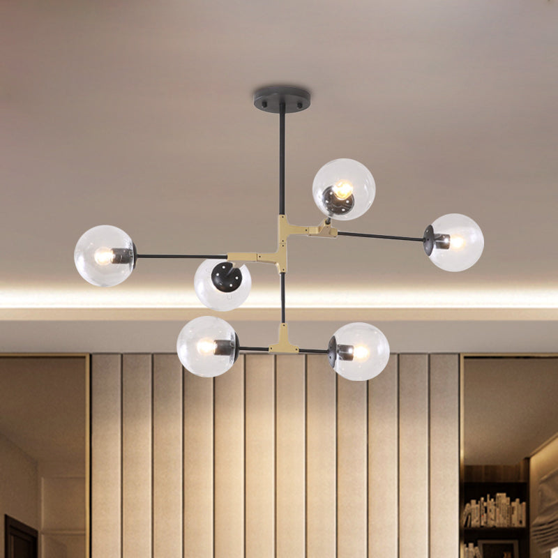 Einfacher Stil Linie Kronleuchter 6/8/10-Kopf-Metall Hanging Light mit Bernstein/Klar/Rauchglaskugel für den Lernraum