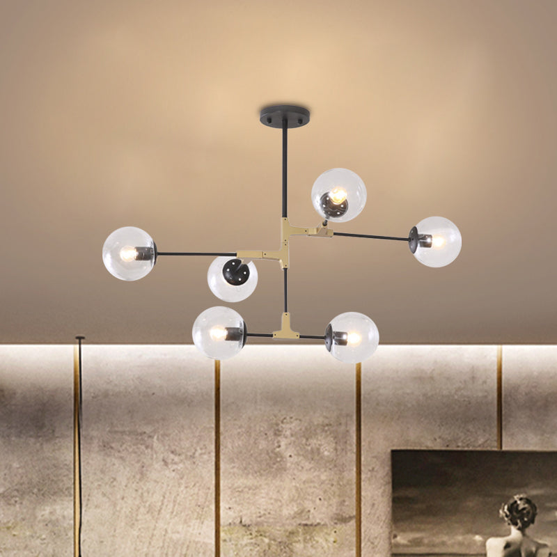 Einfacher Stil Linie Kronleuchter 6/8/10-Kopf-Metall Hanging Light mit Bernstein/Klar/Rauchglaskugel für den Lernraum