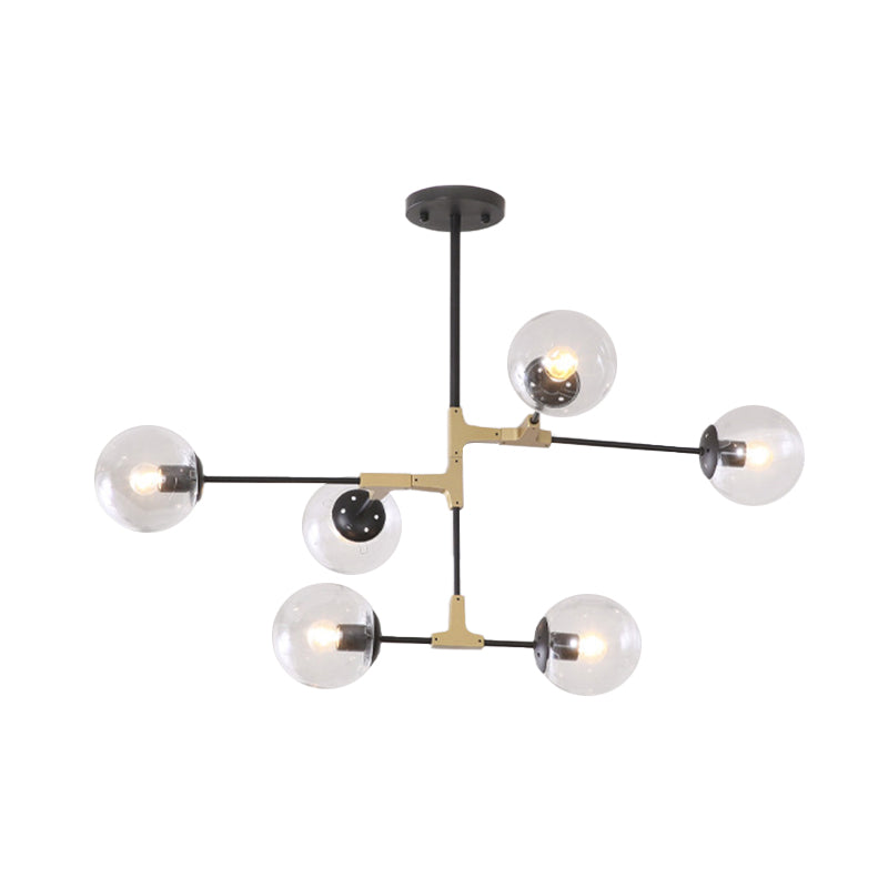 Einfacher Stil Linie Kronleuchter 6/8/10-Kopf-Metall Hanging Light mit Bernstein/Klar/Rauchglaskugel für den Lernraum