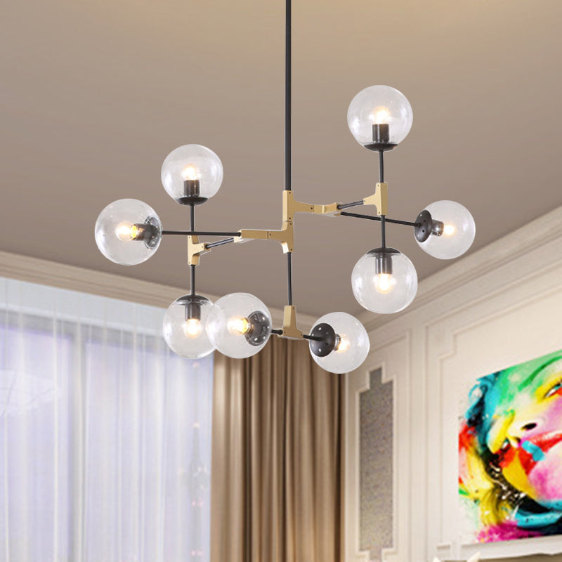 Einfacher Stil Linie Kronleuchter 6/8/10-Kopf-Metall Hanging Light mit Bernstein/Klar/Rauchglaskugel für den Lernraum