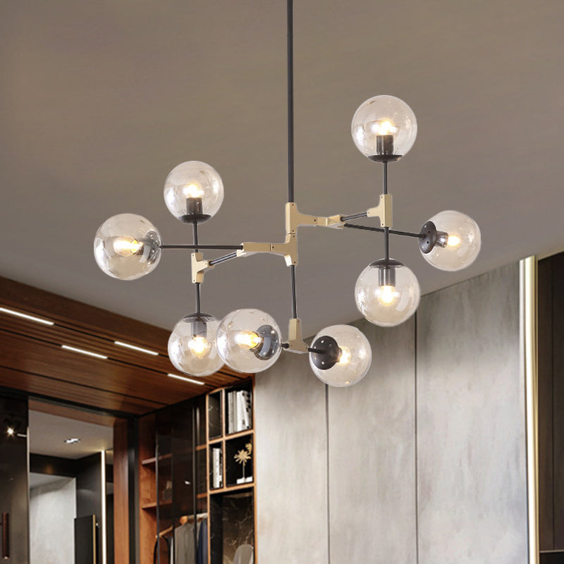 Einfacher Stil Linie Kronleuchter 6/8/10-Kopf-Metall Hanging Light mit Bernstein/Klar/Rauchglaskugel für den Lernraum