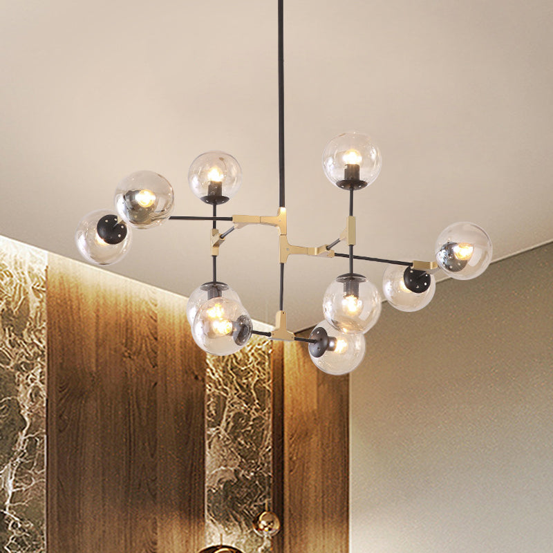 Einfacher Stil Linie Kronleuchter 6/8/10-Kopf-Metall Hanging Light mit Bernstein/Klar/Rauchglaskugel für den Lernraum