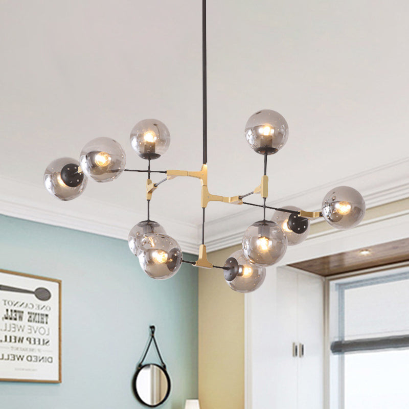 Einfacher Stil Linie Kronleuchter 6/8/10-Kopf-Metall Hanging Light mit Bernstein/Klar/Rauchglaskugel für den Lernraum
