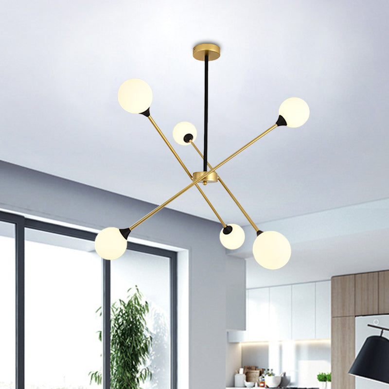 Spark Shape Hanging Light Simple Style Metal Chandelier Light with Orb Shade for Restaurant