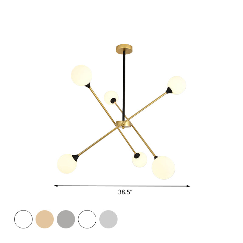 Spark Shape Hanging Light Simple Style Metal Chandelier Light with Orb Shade for Restaurant