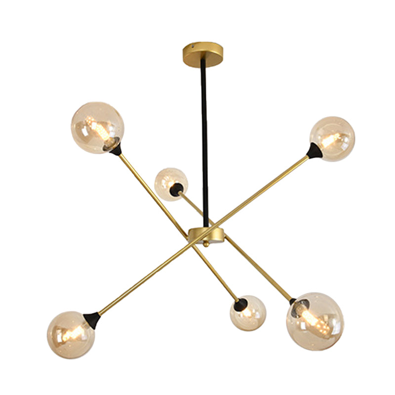Spark Shape Hanging Light Simple Style Metal Chandelier Light with Orb Shade for Restaurant