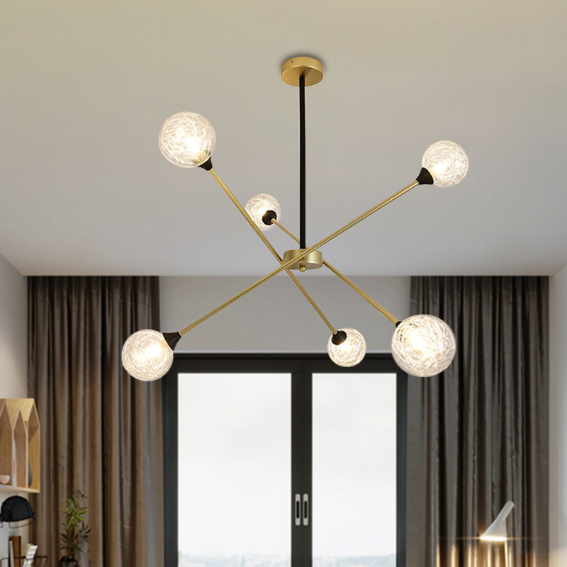 Spark Shape Hanging Light Simple Style Metal Chandelier Light with Orb Shade for Restaurant