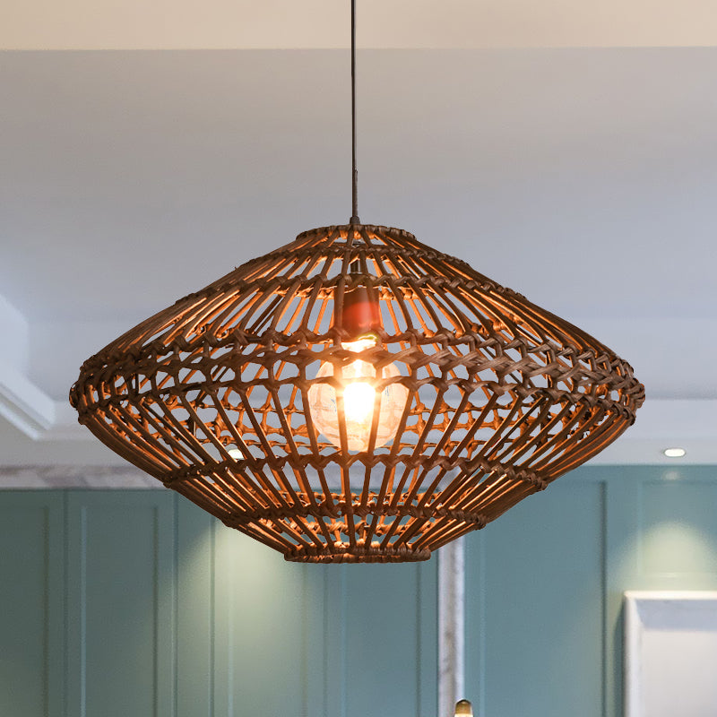 Rattan Disc Restaurant Hängende Lampe Asian Single Head Pendulum Licht in Braun