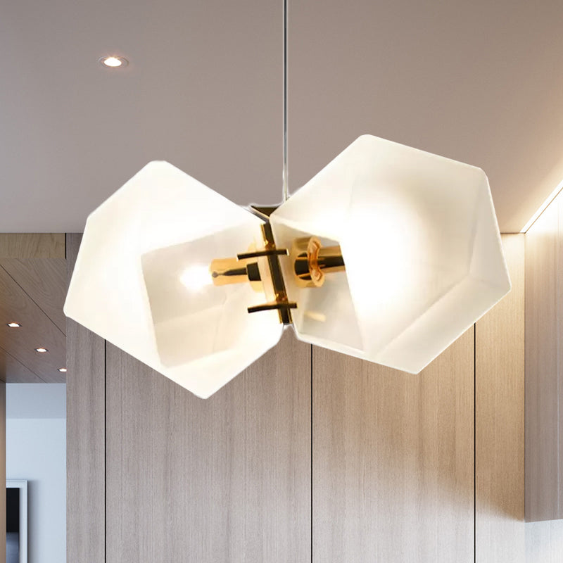 2/4/6 Lichter Wohnzimmer Kronleuchter mit geometrischer weißer Glasschatten moderner Gold LED Hanging Lampe Kit