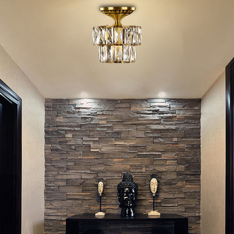 Luz de montaje de techo de niveles vintage con cristal facetado 1 lámpara de techo de luz en latón/transparente para el pasillo