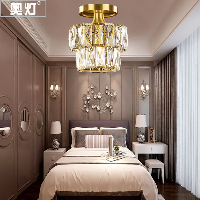 Luz de montaje de techo de niveles vintage con cristal facetado 1 lámpara de techo de luz en latón/transparente para el pasillo