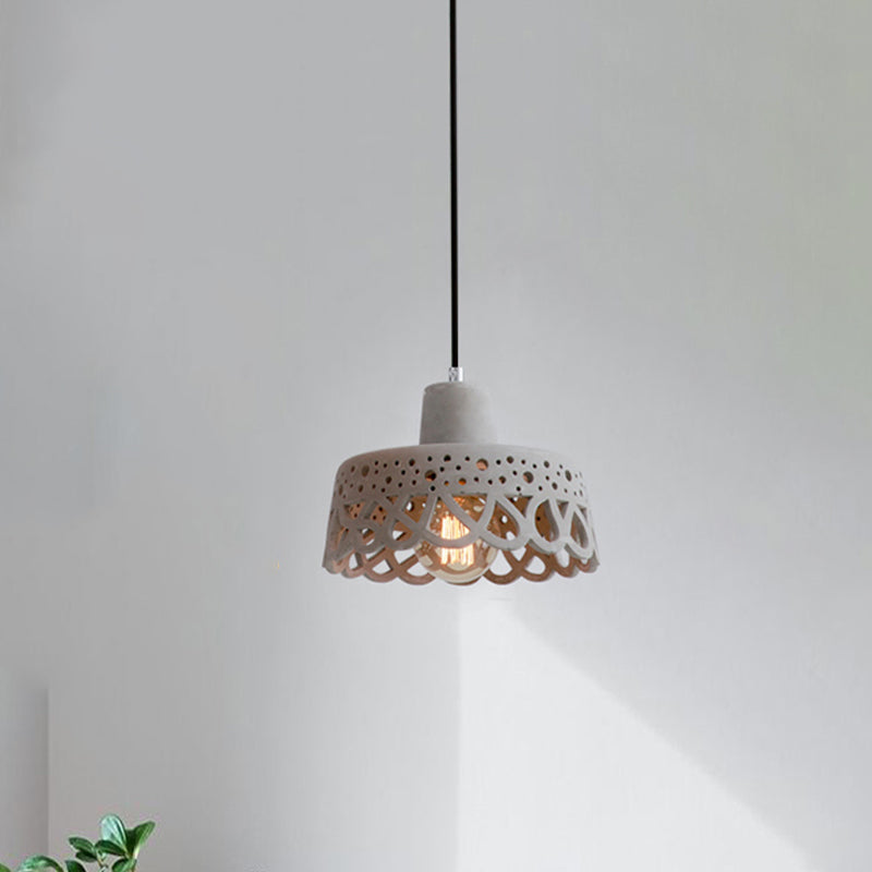 Iluminación colgante grabada en hormigón de estilo nórdico 1 luz colgante de gris claro/blanco/amarillo con tono geométrico/campana/acampanado