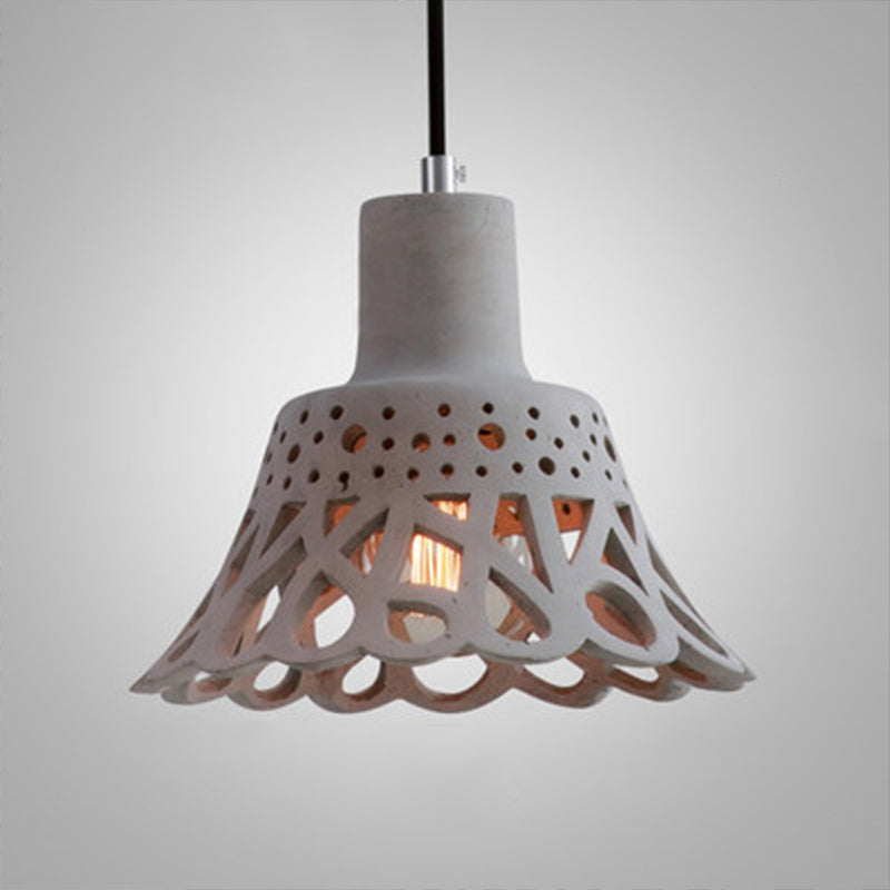 Iluminación colgante grabada en hormigón de estilo nórdico 1 luz colgante de gris claro/blanco/amarillo con tono geométrico/campana/acampanado