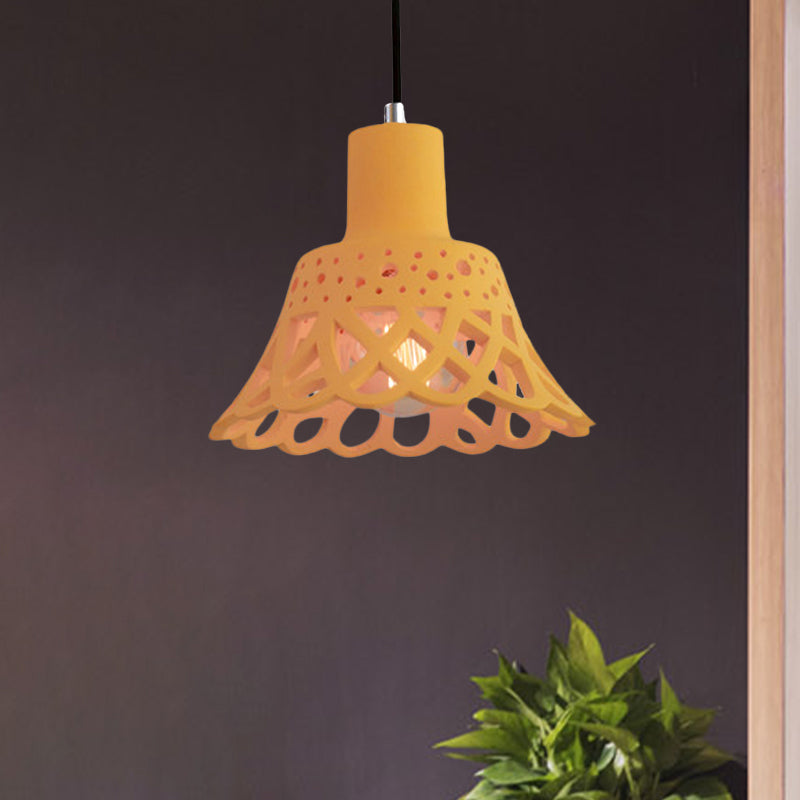 Iluminación colgante grabada en hormigón de estilo nórdico 1 luz colgante de gris claro/blanco/amarillo con tono geométrico/campana/acampanado