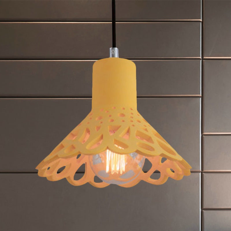 Iluminación colgante grabada en hormigón de estilo nórdico 1 luz colgante de gris claro/blanco/amarillo con tono geométrico/campana/acampanado