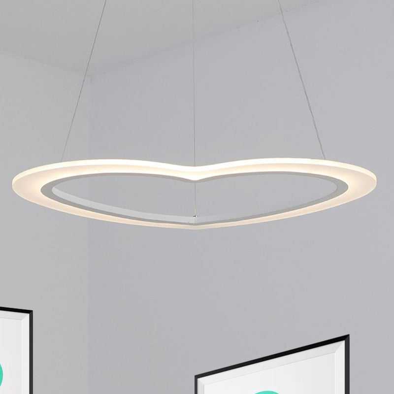Heart-Shaped Chandelier Light Simple Acrylic LED 1/2/3-Head Living Room Ceiling Drop Pendant in Warm/White Light