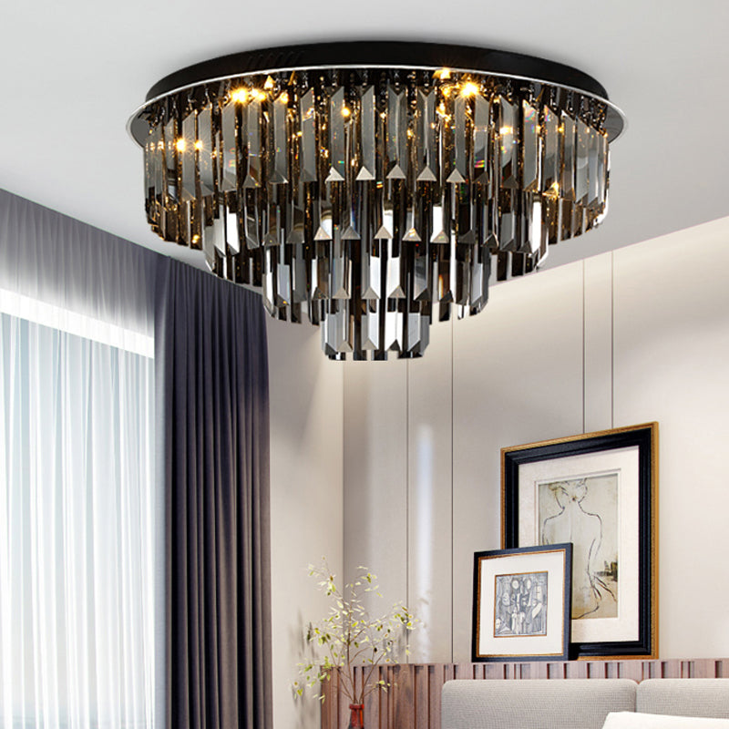 Smoke Gray Layered Ceiling Lamp Contemporary Crystal LED Ceiling Mount Light for Dining Room