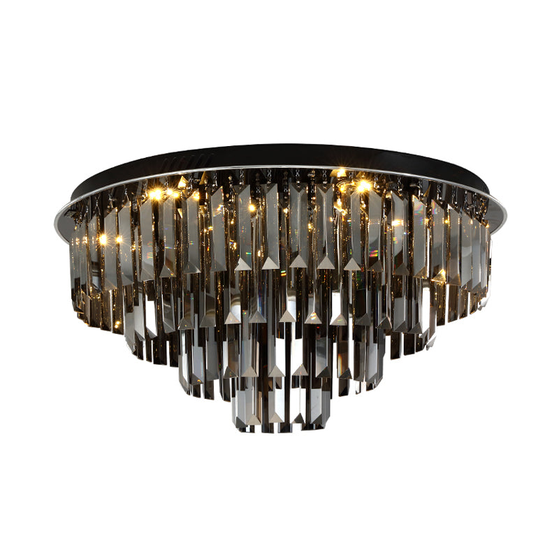 Smoke Gray Layered Ceiling Lamp Contemporary Crystal LED Ceiling Mount Light for Dining Room