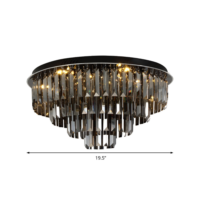 Smoke Gray Layered Ceiling Lamp Contemporary Crystal LED Ceiling Mount Light for Dining Room