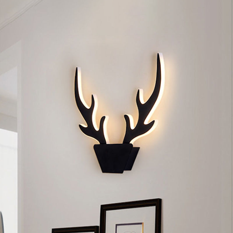 Antlers Acrylic Sconce Light Fixture Art Deco LED White/Black Wall Mounted Lamp in Warm/White Light