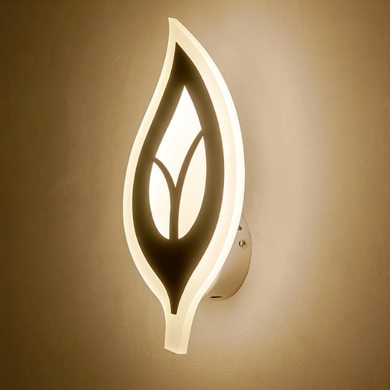 Lampada con scarpa con scarpa da letto a led con sfumatura acrilica a foglia lampada a parete bianca/bianca in luce calda/bianca