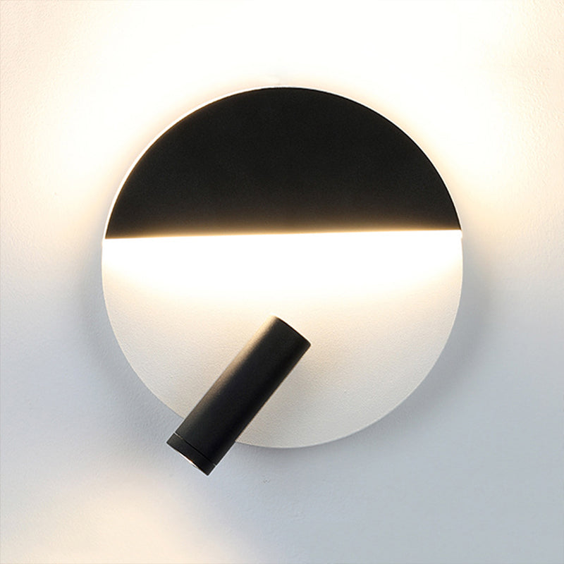 Black/White Round Wall Lamp LED Modern Simple Metallic Wall Light with Spotlight