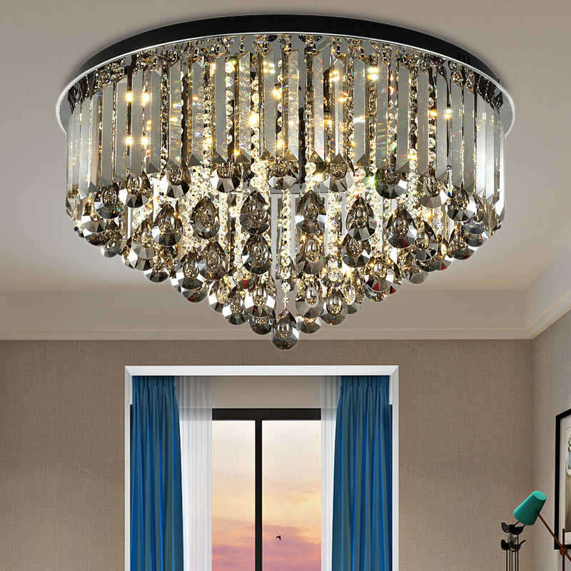 19.5"/23.5" Multi Tier Flush Mount Light Contemporary Crystal LED Ceiling Lamp in Smoke Grey for Bedroom