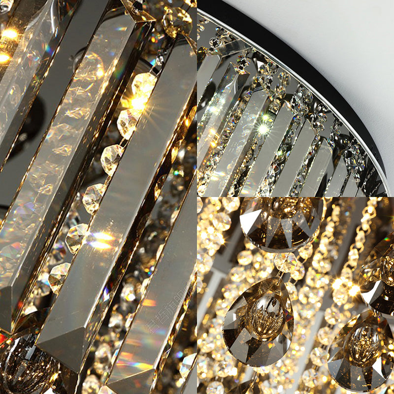 19.5"/23.5" Multi Tier Flush Mount Light Contemporary Crystal LED Ceiling Lamp in Smoke Grey for Bedroom