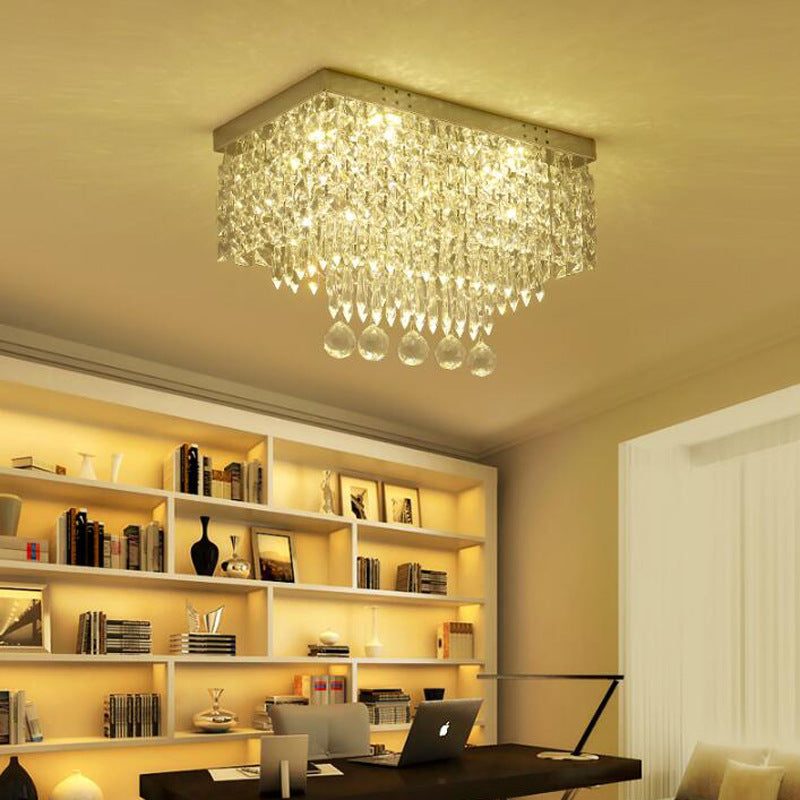 Clear Rettangolo Flush Soffsh Light 19,5 "/23.5" Dia LED Modern Crystal e Metal Ceiling Lamp per Kitchen