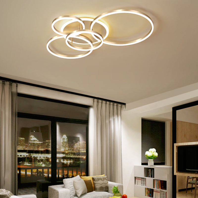 2 Tiers Ring Flush Mount Ceiling Fixture Simple Metal 2/3/5 Lights Gold Bedroom Ceiling Mount Light in Warm/White