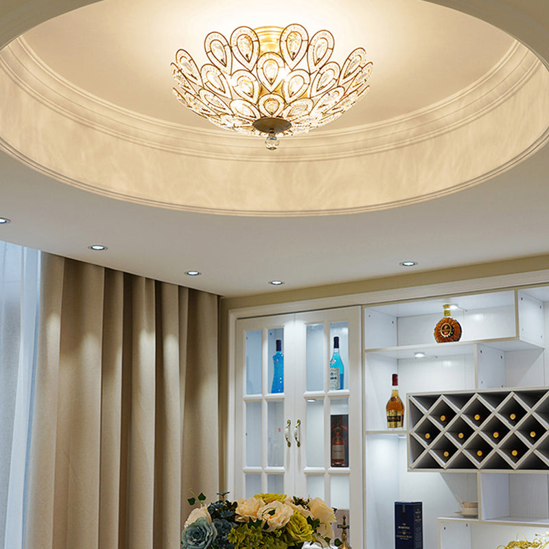 Luz de techo de color pavo real de latón Luz de techo de 3/5 luces lámpara de techo de metal estilo Lodge con cuentas de cristal para sala de estar
