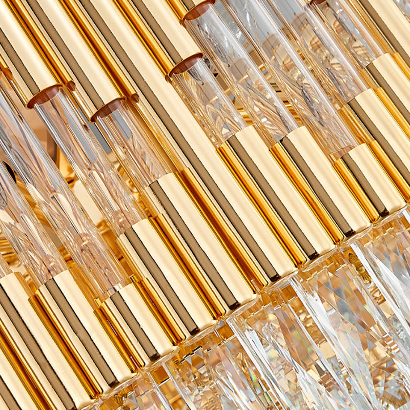 Lustre circulaire pendant clair Metal Metal Multi Light Lampe suspendue avec un prisme cristallin en or