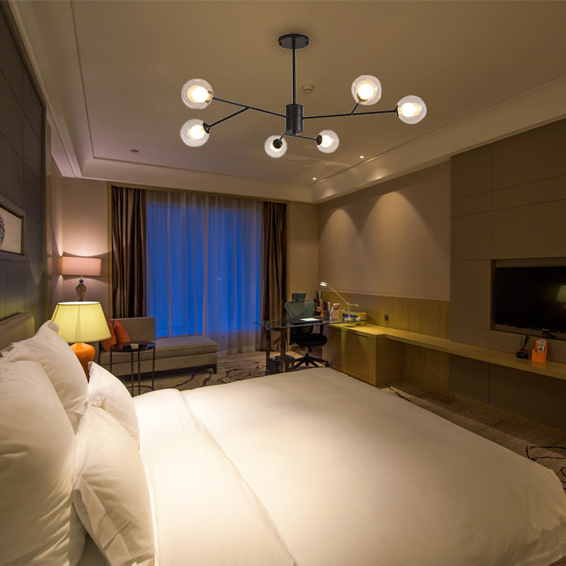 Globe Clear Glass Kroonluchter Lamp Hedendaags 6/9 Lichten Zwart/Goudhangend plafondlamp met starburst -ontwerp