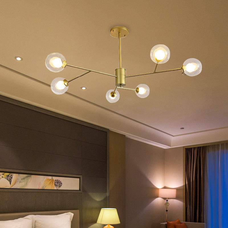 Globe Clear Glass Kroonluchter Lamp Hedendaags 6/9 Lichten Zwart/Goudhangend plafondlamp met starburst -ontwerp