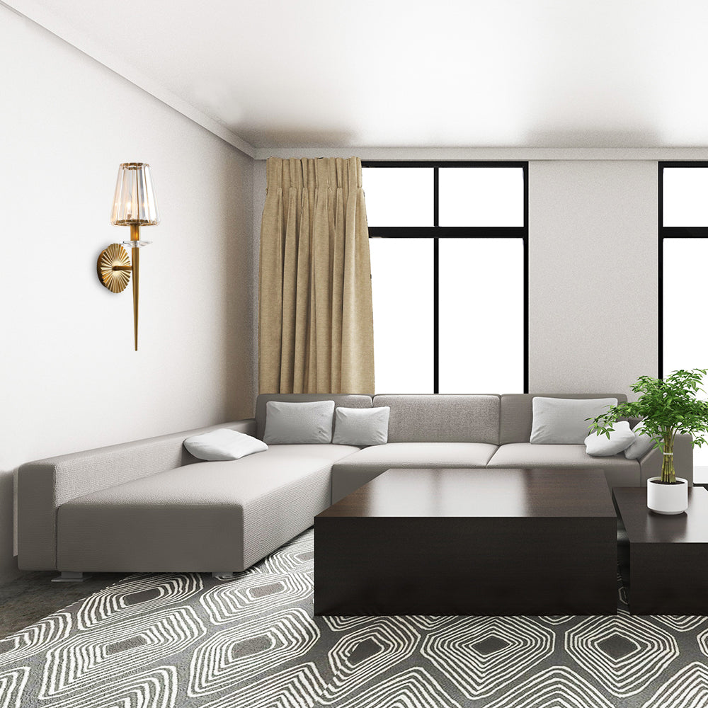 Conische wandlamp Modernistisch metalen en helder kristal 1 lichte sconce lamp in goud voor woonkamer