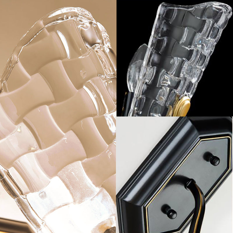 Modernistische zwarte wandlicht metaal gebogen arm 1 lichte sconce verlichtingsarmatuur met helder kristallen paneel