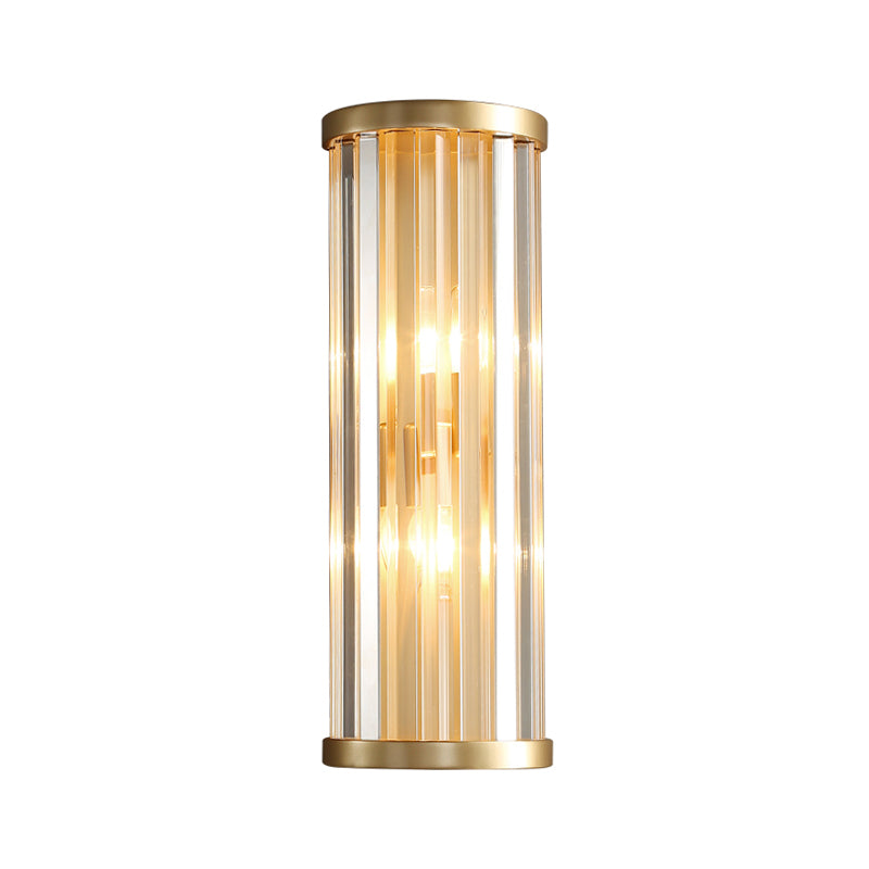 Modernist Stylish Metal Sconce Lighting 2 Lights Cylinder Wall Light Fixture with Crystal Pipe in Gold Finish