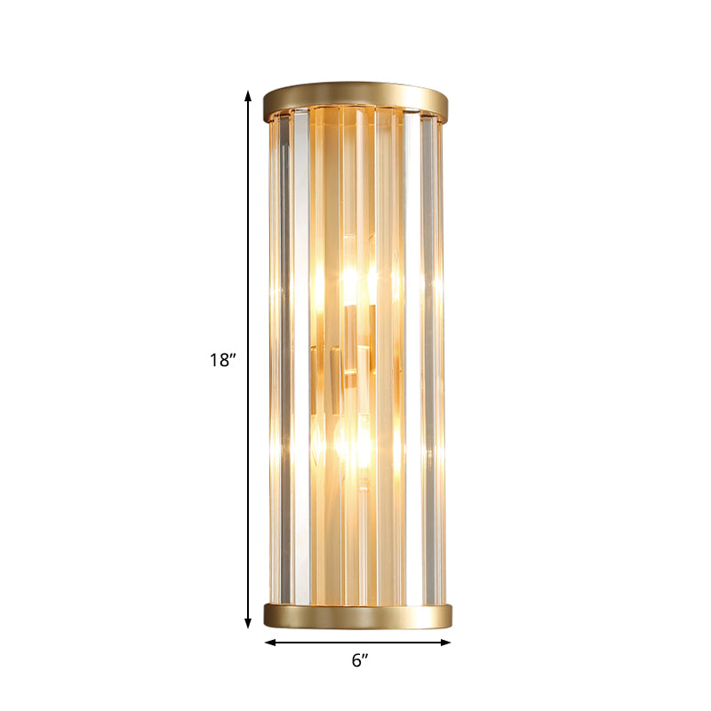 Modernist Stylish Metal Sconce Lighting 2 Lights Cylinder Wall Light Fixture with Crystal Pipe in Gold Finish