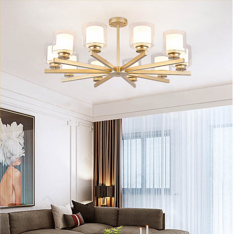 Schwarz/Gold/Splitterzylinder Kronleuchterlampe moderne 3/6/8 Lichter klarer Glasdecke Anhängervorrichtung mit radialem Design für Schlafzimmer