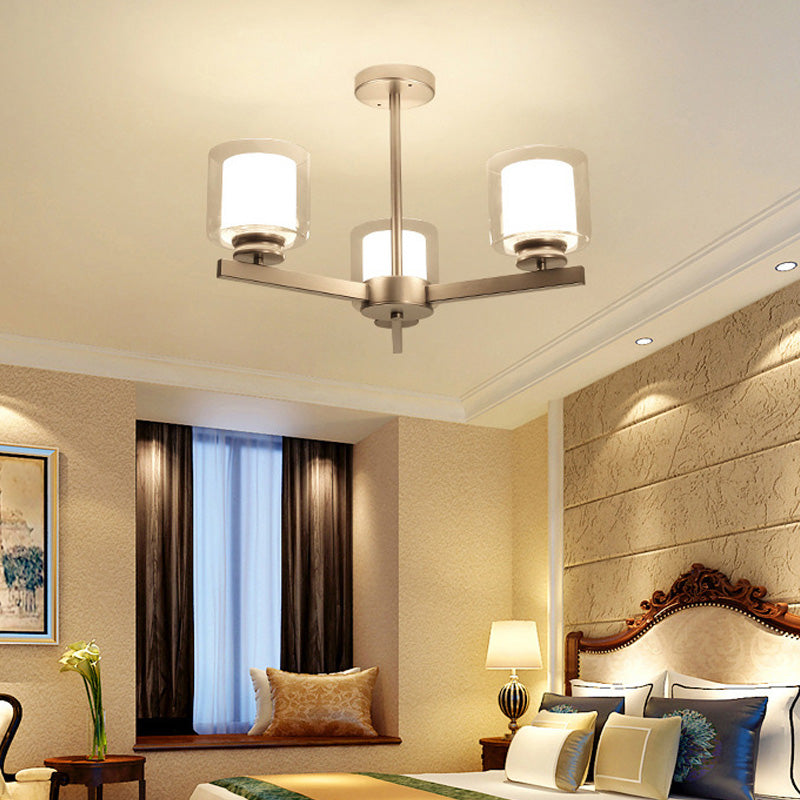 Schwarz/Gold/Splitterzylinder Kronleuchterlampe moderne 3/6/8 Lichter klarer Glasdecke Anhängervorrichtung mit radialem Design für Schlafzimmer