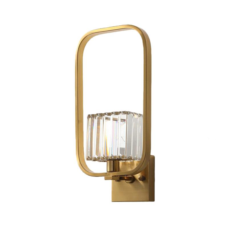 Rechthoek frame wandlamp vintage metaal 1 kop wand sconce verlichting met kristallen vierkante tint in goudafwerking
