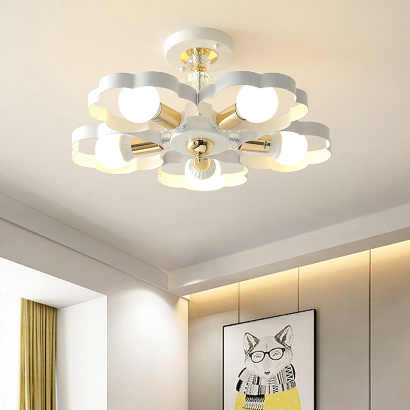 Living Room Heart/Flower Shade Ceiling Lamp Metal Nordic Style White Finish 3/5 Lights Ceiling Mount Light