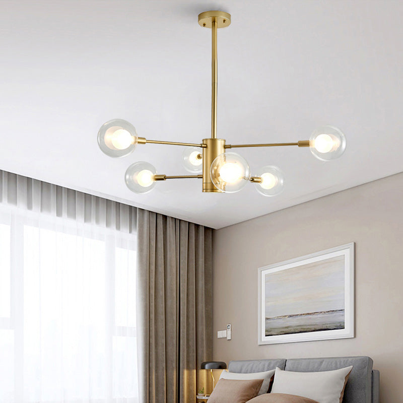 6/8 Lights Living Room Chandelier Lamp with Ball Clear Glass Shade Modern Gold Ceiling Hang Light