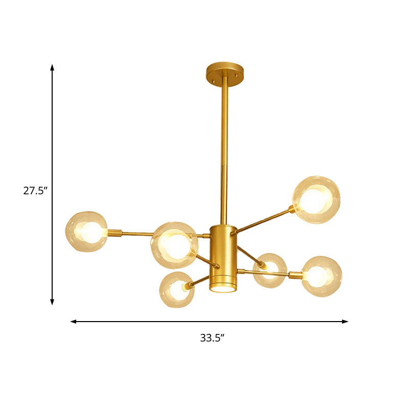6/8 Lights Living Room Chandelier Lamp with Ball Clear Glass Shade Modern Gold Ceiling Hang Light