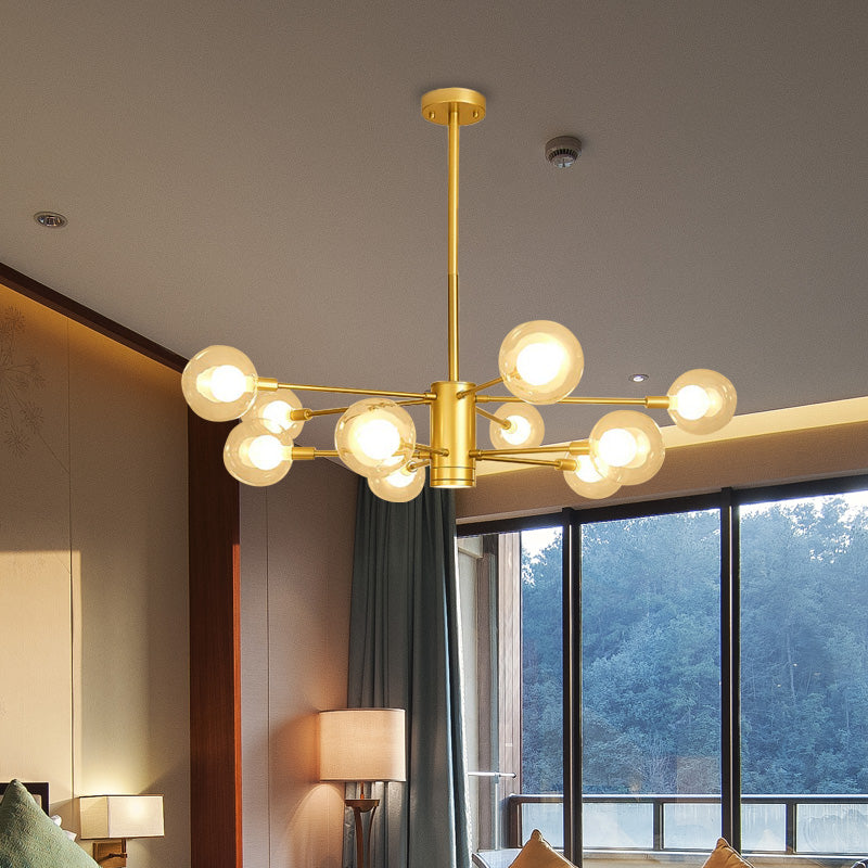 Lampadario a globo di vetro trasparente con design radiale modernista 10/12/16 luci appesi lampada in oro
