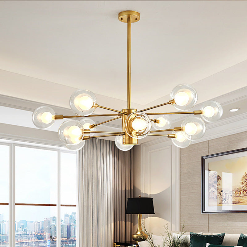 Lampadario a globo di vetro trasparente con design radiale modernista 10/12/16 luci appesi lampada in oro