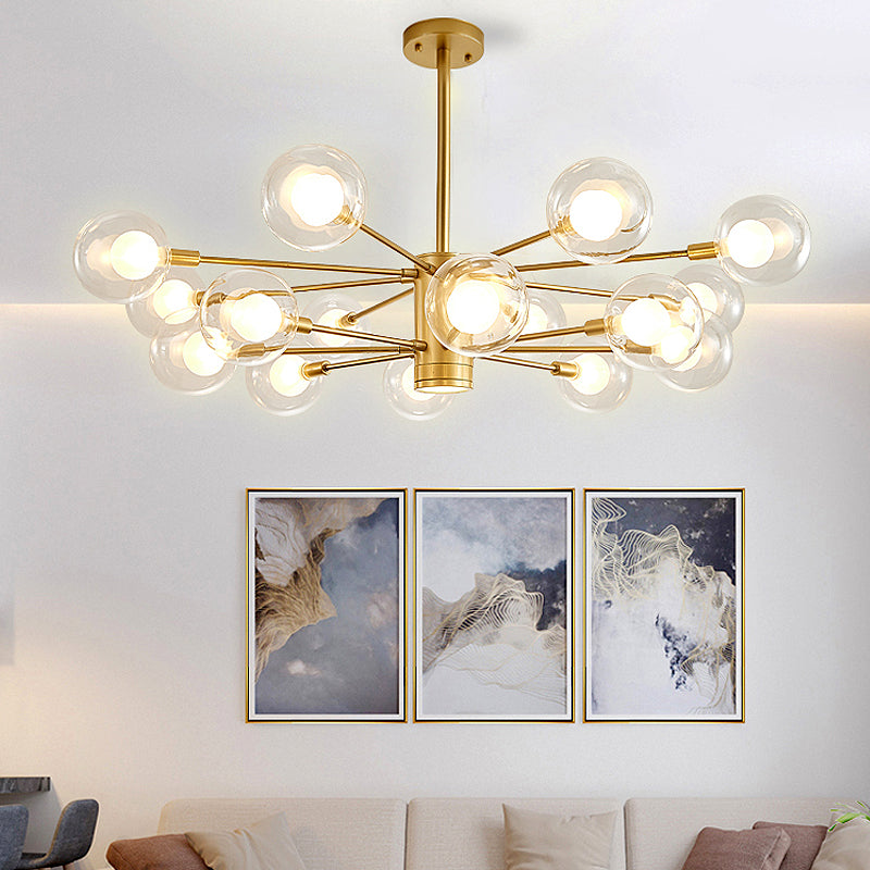 Lampadario a globo di vetro trasparente con design radiale modernista 10/12/16 luci appesi lampada in oro