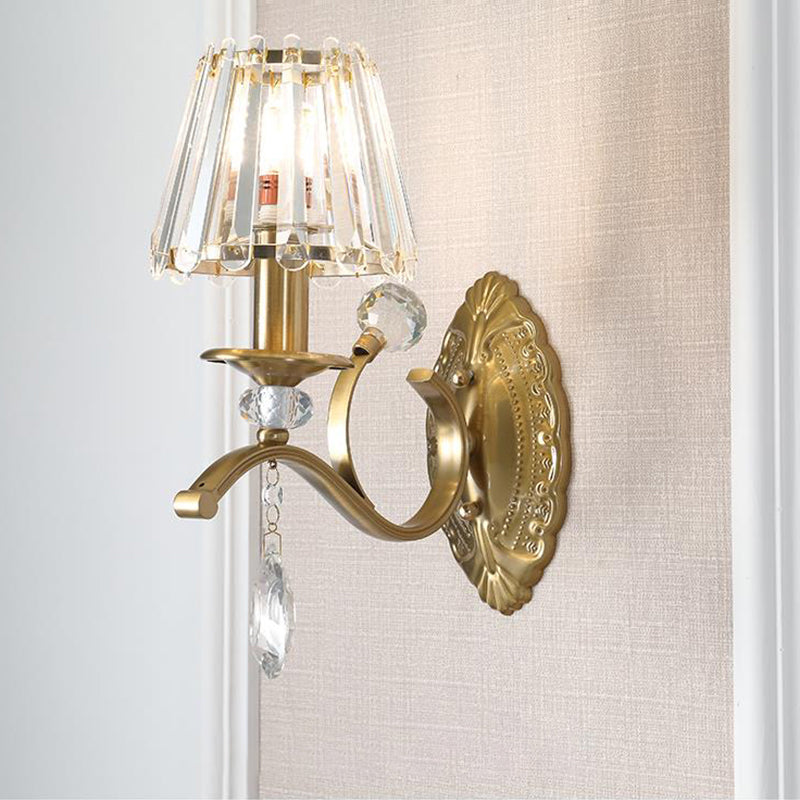 Gouden metallic wandlamp Vintage Style Conical 1/2-Light SCONCE-verlichting met traande kristaldecoratie