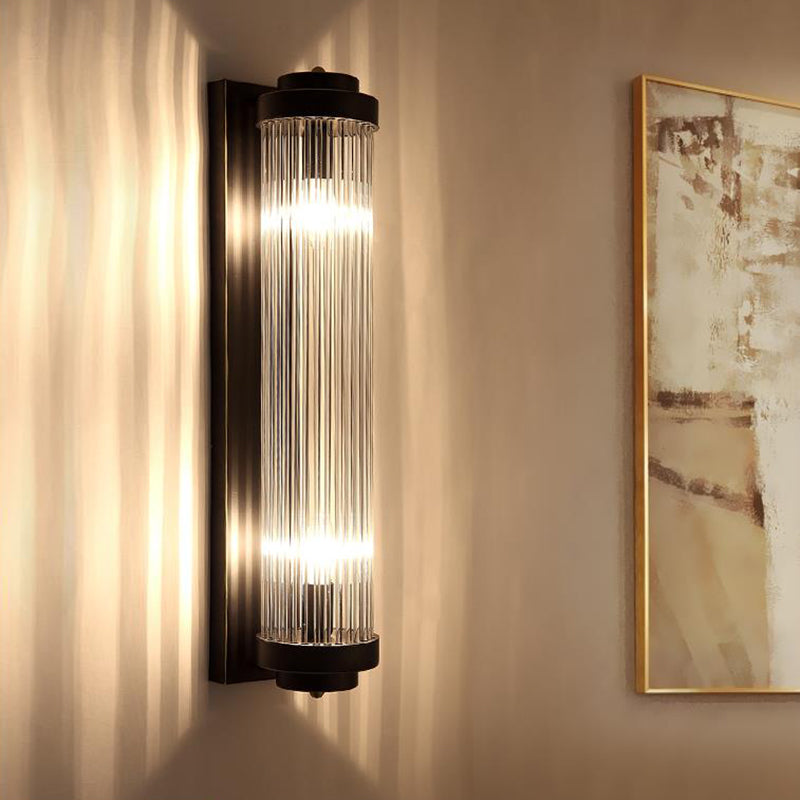 Pijp wand gemonteerd lamp moderne stijl helder kristal en metalen 2 lichten sconce armatuur in zwart voor bed naast bed